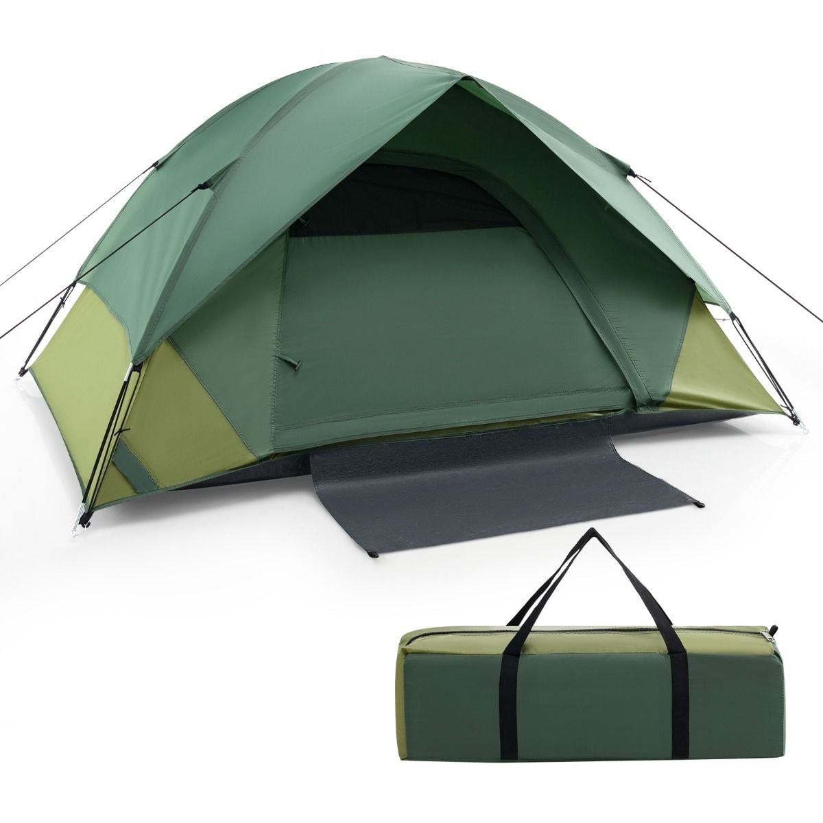 Tente De Camping Pour 2 Personnes Tente Dôme Avec Toit Amovible Porte Double Couches 2 Fenêtres En Maille Sac De Transport 216X156X116Cm Vert