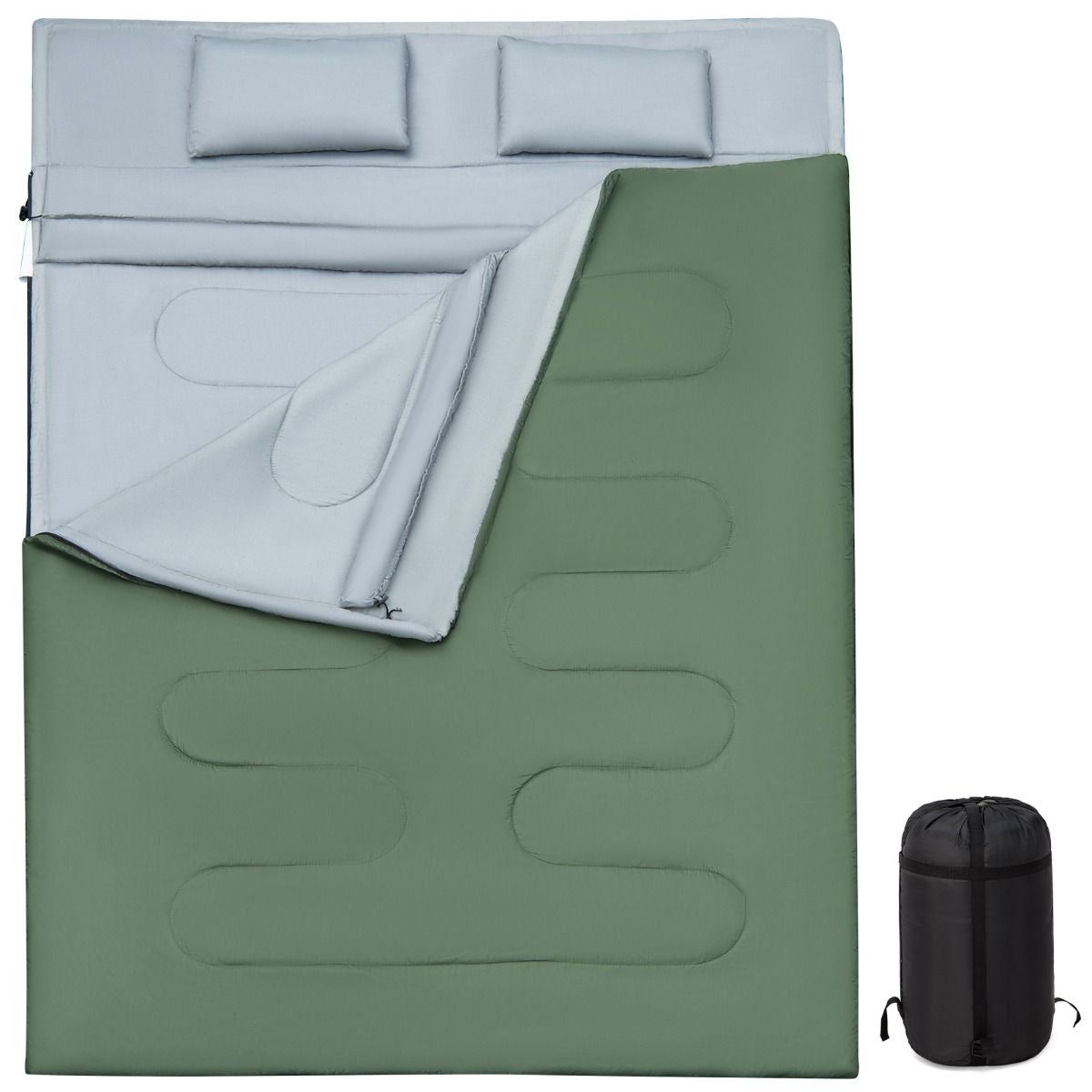 Sac De Couchage Pour 2 Personnes Avec 2 Oreillers Résistant Au Vent Et Imperméable Idéal Pour Voyages Camping Et Activités Extérieures Vert