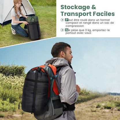 Sac De Couchage Pour 2 Personnes Avec 2 Oreillers Résistant Au Vent Et Imperméable Idéal Pour Voyages Camping Et Activités Extérieures Vert