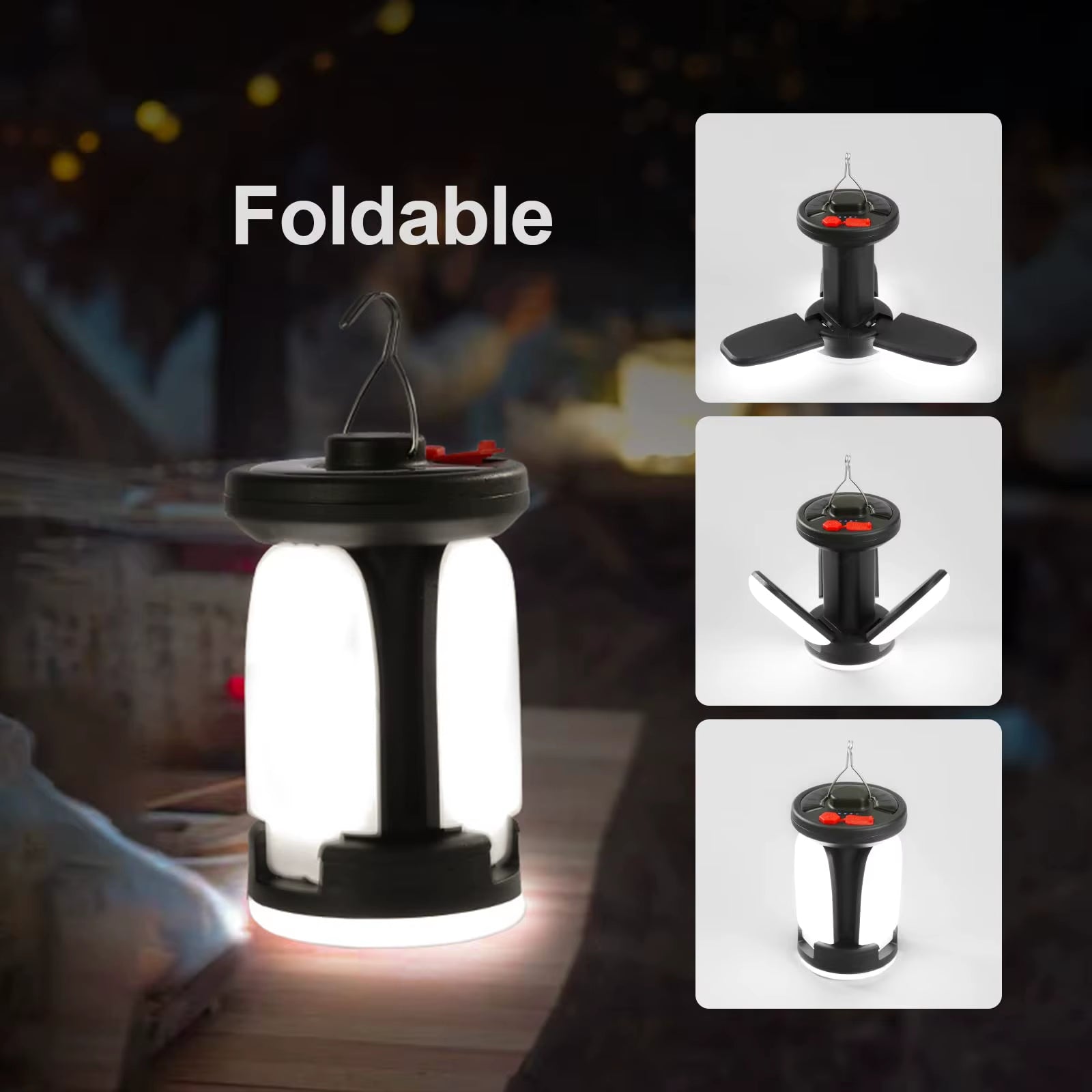 High Power Solar LED Camping Lantern Rechargeable 4500Mah 1000LM Emergency Power Bank Foldable 6 Light Modes for Camping Fishing